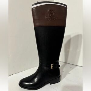 RALPH LAUREN MADISEN LEATHER  RIDING BOOTS Black Block Heel Size 7B